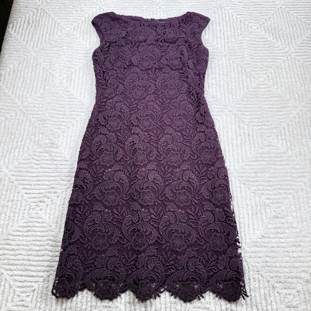 Lauren Ralph Lauren Lace Sheath Dress Womens 2 Purple Formal Cocktail Event